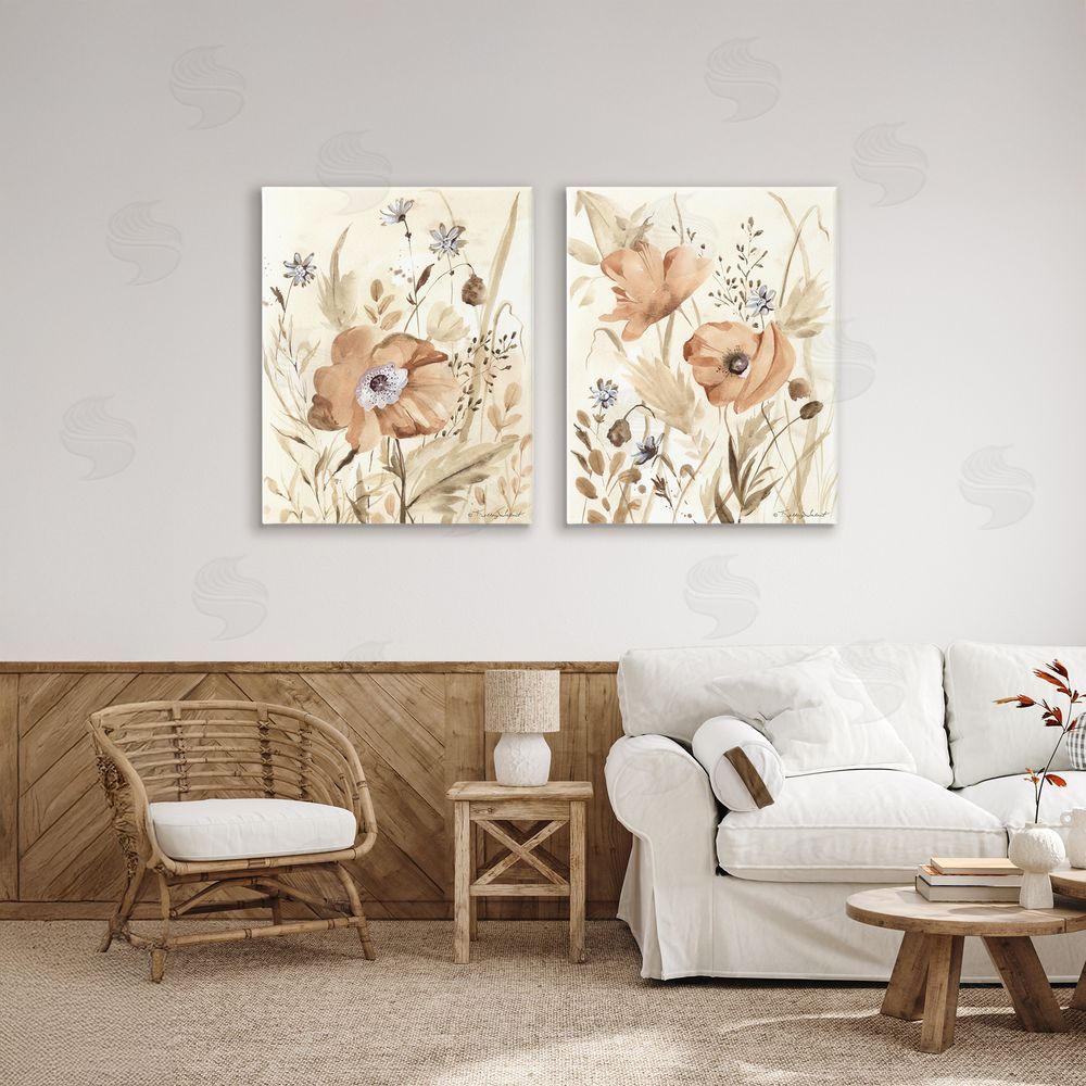 Kelley Talent Poppy Garden in Neutrals Stretched Cavas Wall Art Set in Room