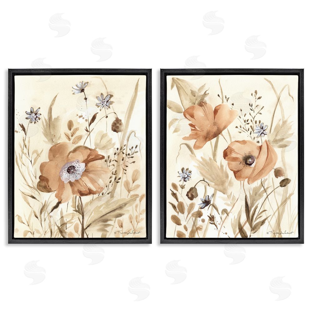 Kelley Talent Poppy Garden in Neutrals Black Floating Frame Canvas Wall Art Print