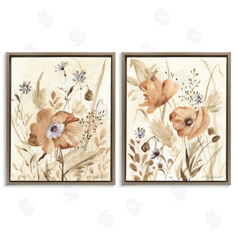 Kelley Talent Poppy Garden in Neutrals Brown Floating Frame Canvas Wall Art Print