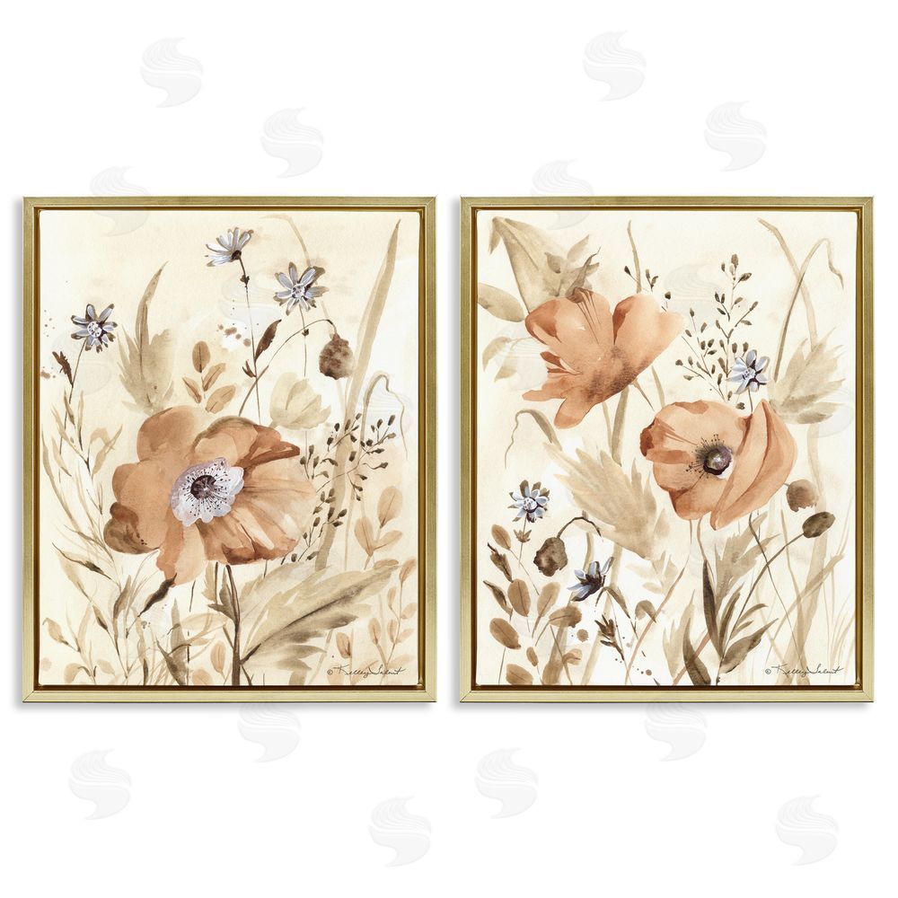 Kelley Talent Poppy Garden in Neutrals Gold Floating Frame Canvas Wall Art Print
