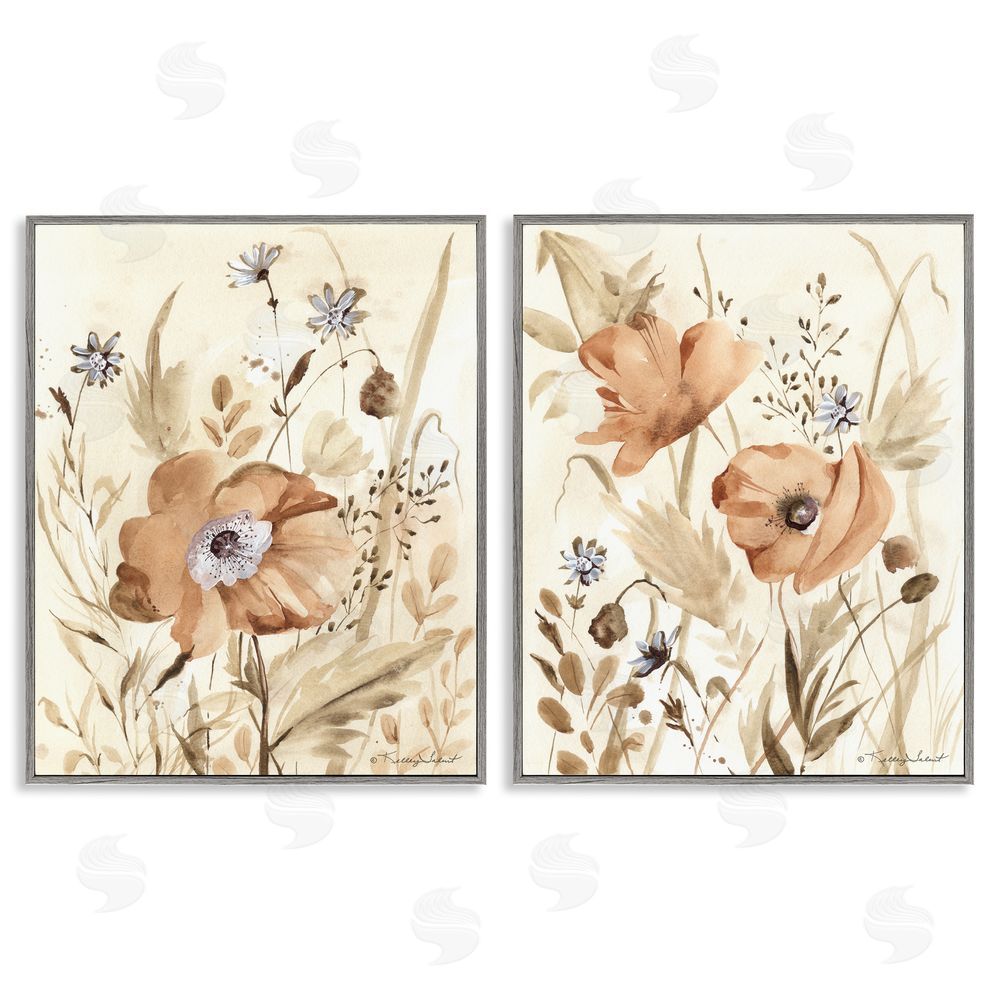 Kelley Talent Poppy Garden in Neutrals Gray Framed Giclee Wall Art Print
