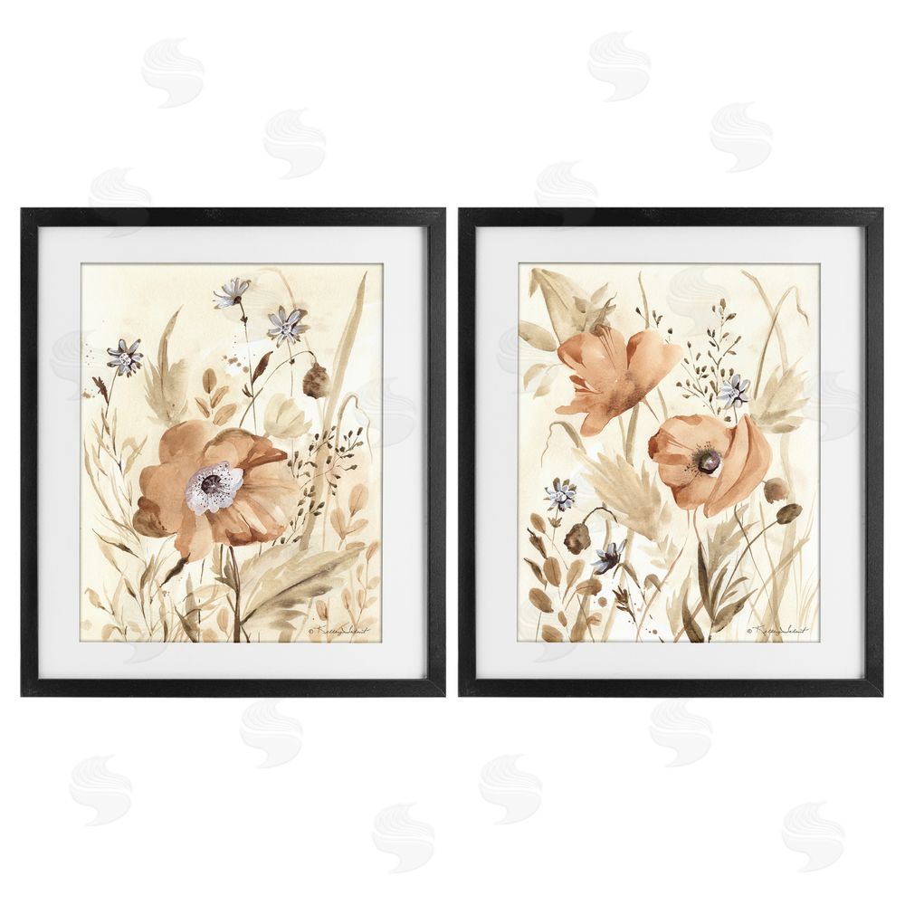 Kelley Talent Poppy Garden in Neutrals Black Framed Print Under Glass Wall Art