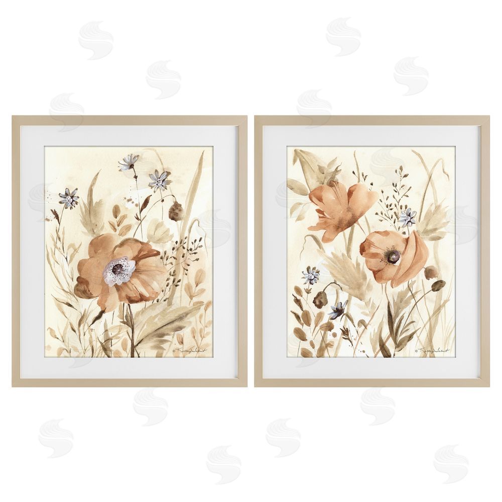 Kelley Talent Poppy Garden in Neutrals Brown Framed Print Under Glass Wall Art