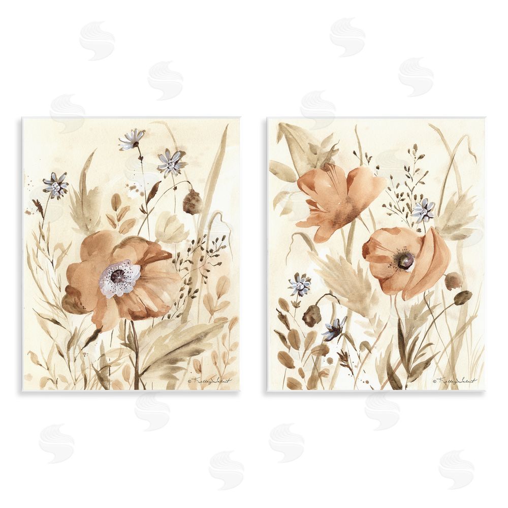 Kelley Talent Poppy Garden in Neutrals Wooden Wall Plaque Art Print
