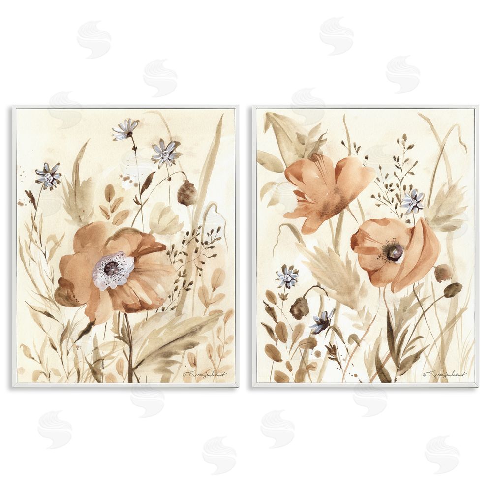 Kelley Talent Poppy Garden in Neutrals White Framed Giclee Wall Art Print