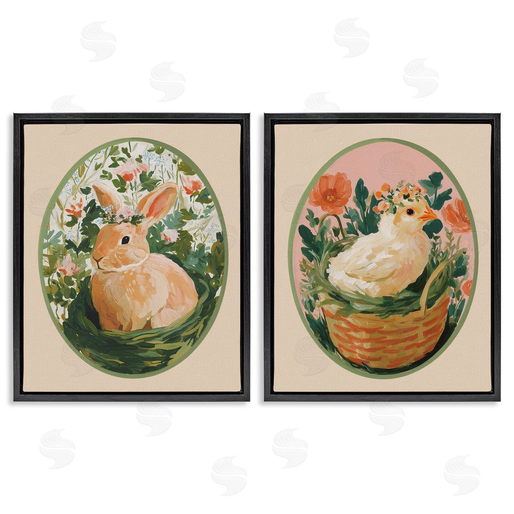 Yen Bloom Nest Animals Black Floating Frame Canvas Wall Art Print