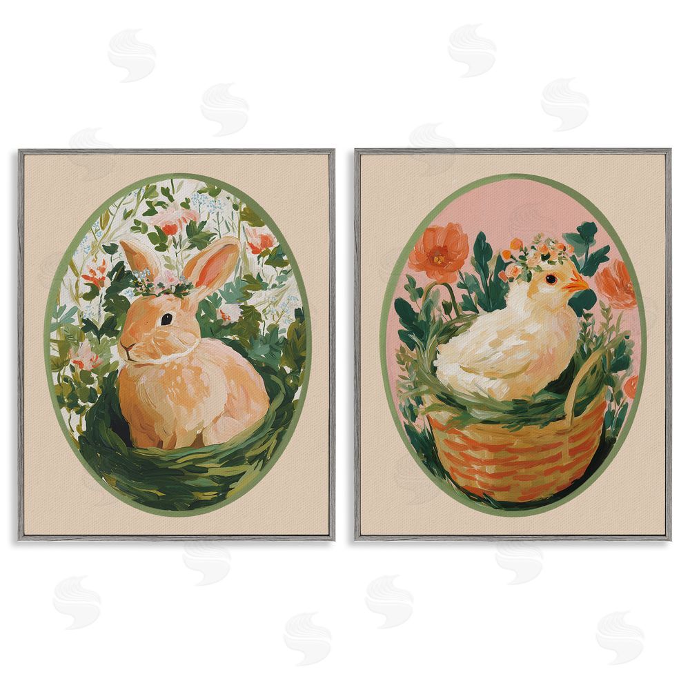 Yen Bloom Nest Animals Gray Framed Giclee Wall Art Print