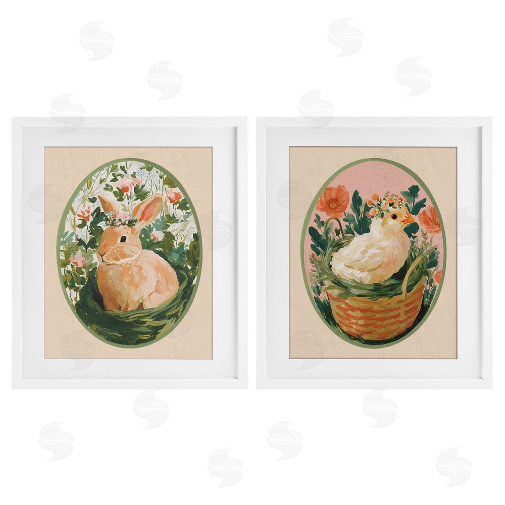 Yen Bloom Nest Animals White Framed Print Under Glass Wall Art