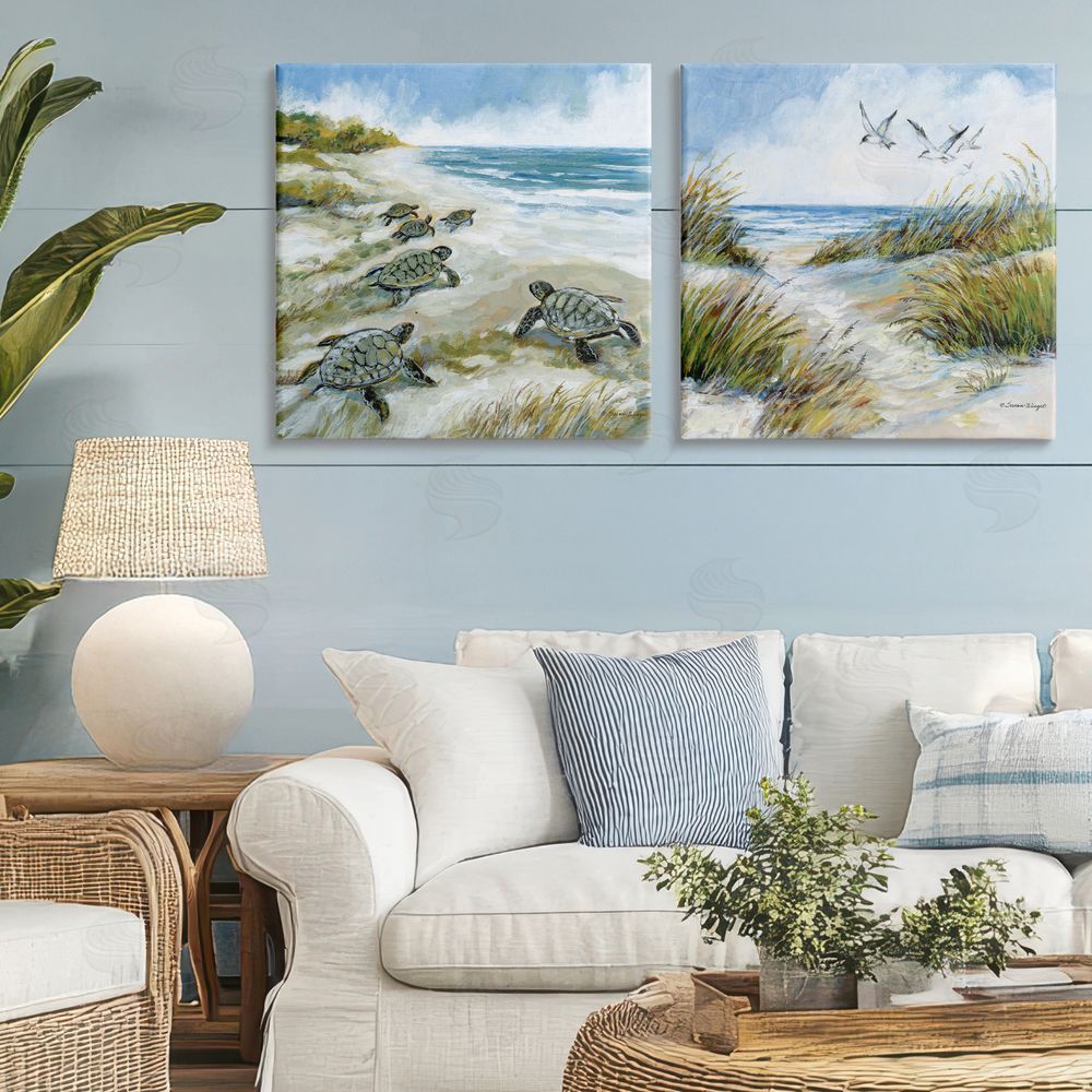 Susan Winget Beach Creatures on Dunes Stretched Cavas Wall Art Set in Room