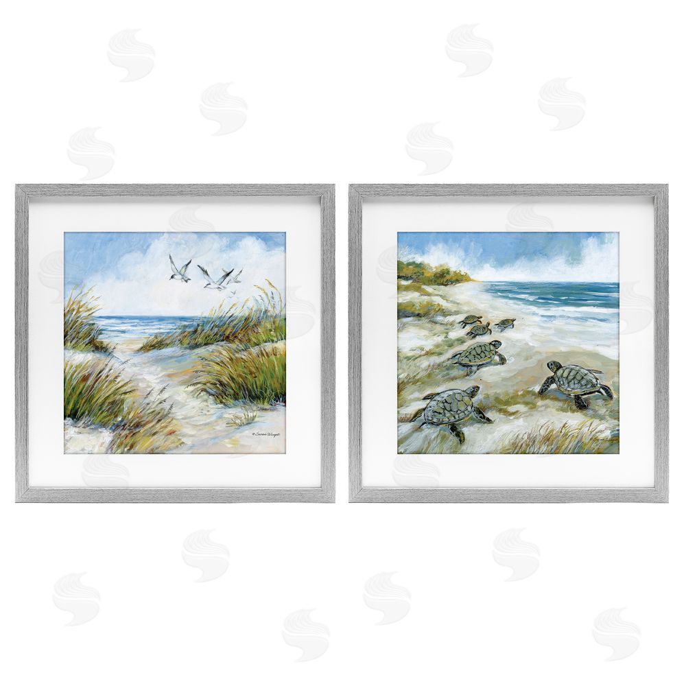 Susan Winget Beach Creatures on Dunes Gray Framed Print Under Glass Wall Art