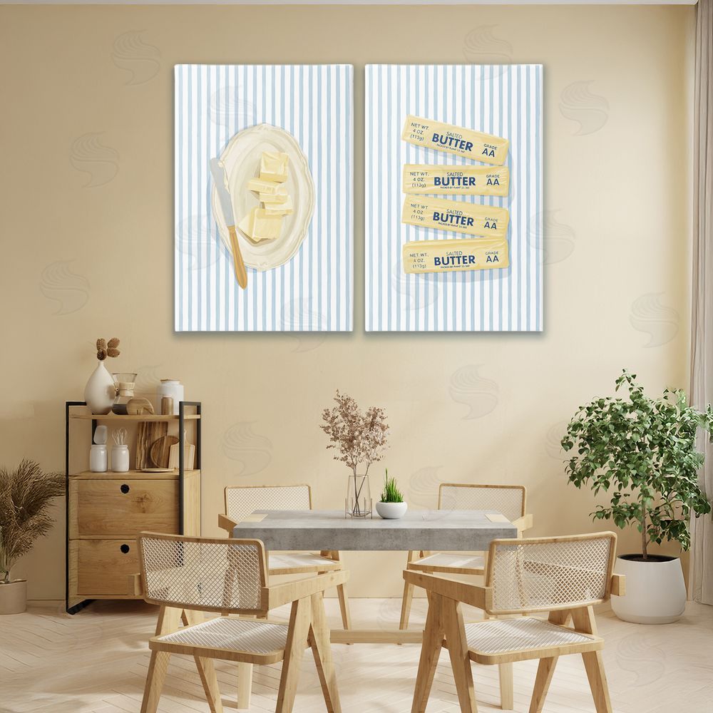 Veronica Lara Butter Dish & Sticks on Stripes Stretched Cavas Wall Art Set in Room