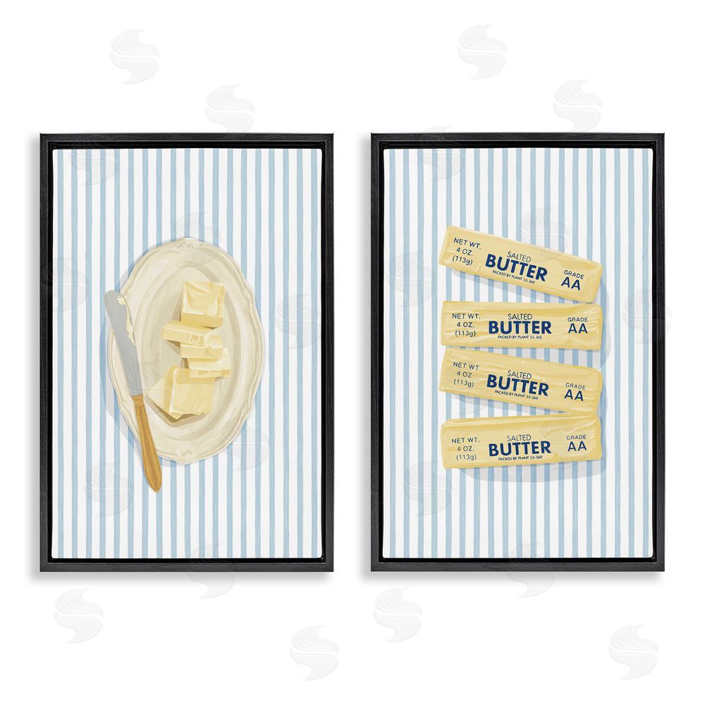 Veronica Lara Butter Dish & Sticks on Stripes Black Floating Frame Canvas Wall Art Print
