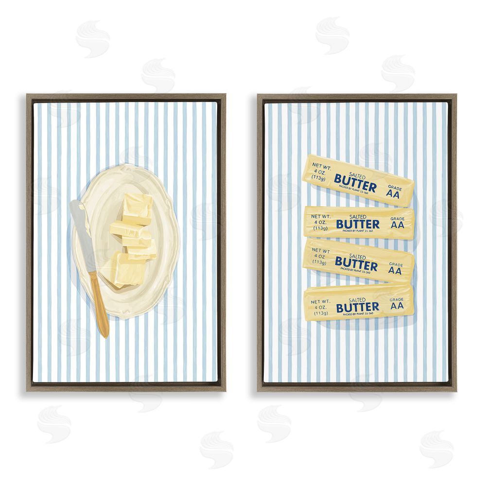 Veronica Lara Butter Dish & Sticks on Stripes Brown Floating Frame Canvas Wall Art Print
