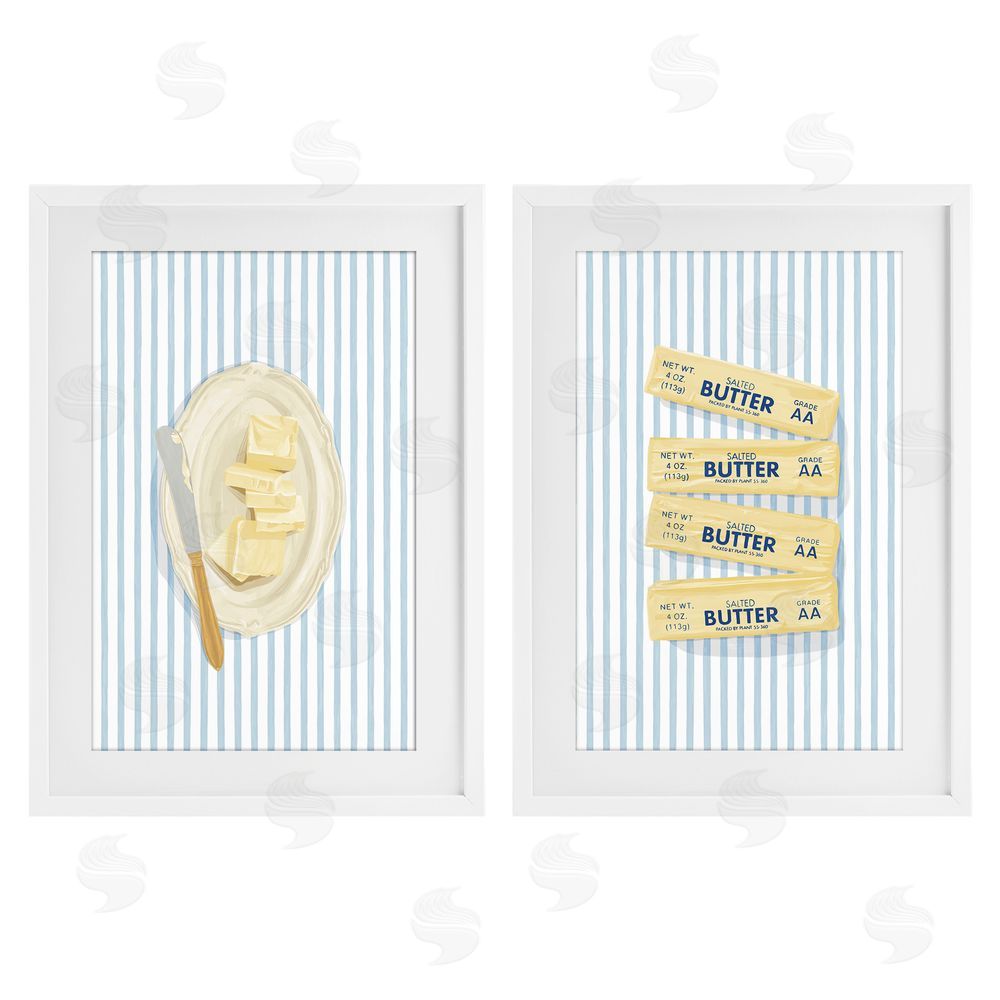 Veronica Lara Butter Dish & Sticks on Stripes White Framed Print Under Glass Wall Art