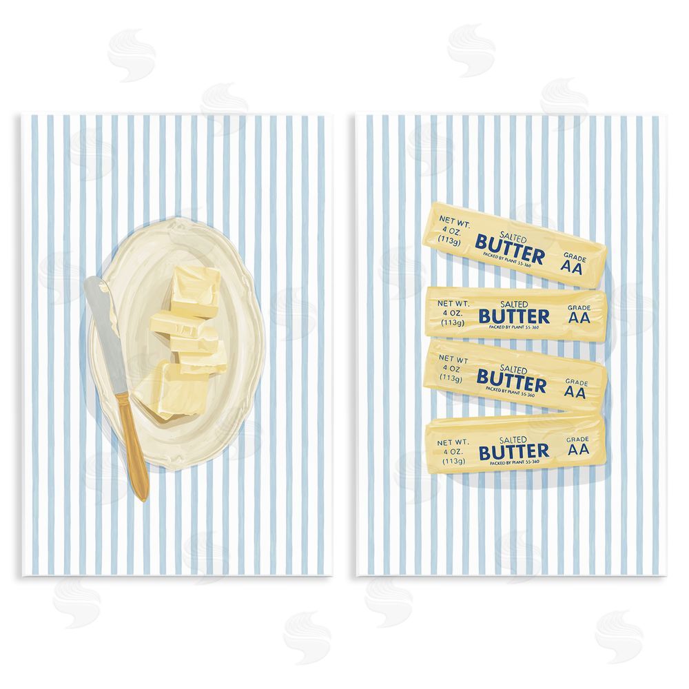 Veronica Lara Butter Dish & Sticks on Stripes Wooden Wall Plaque Art Print