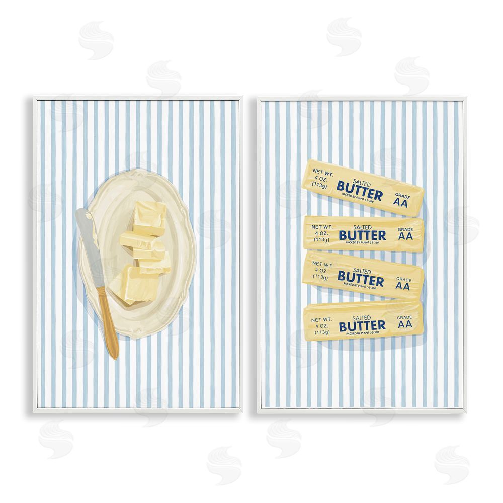 Veronica Lara Butter Dish & Sticks on Stripes White Framed Giclee Wall Art Print