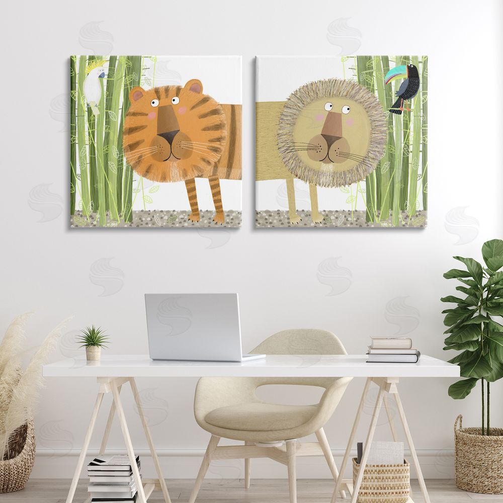 Carla Daly Bamboo Trees & Animals Stretched Cavas Wall Art Set in Room