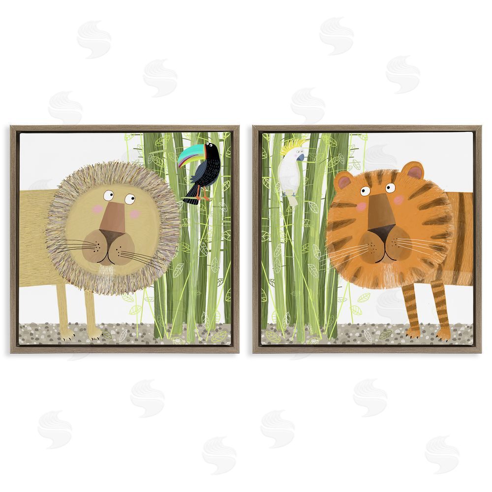 Carla Daly Bamboo Trees & Animals Brown Floating Frame Canvas Wall Art Print