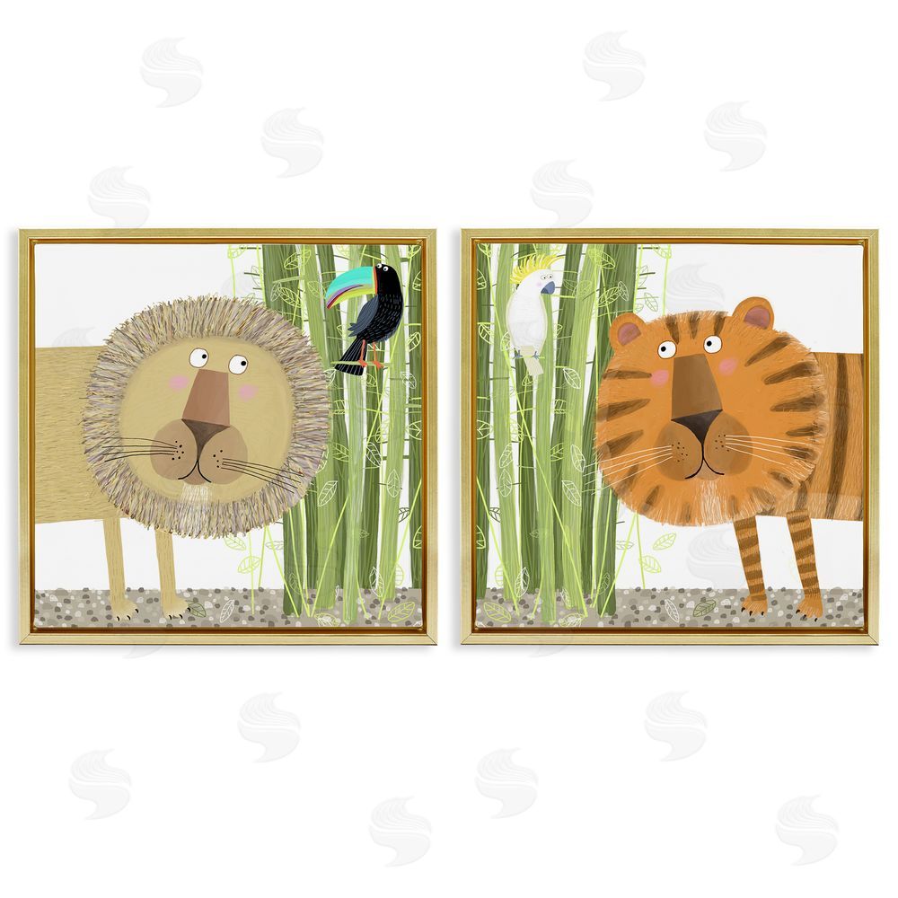 Carla Daly Bamboo Trees & Animals Gold Floating Frame Canvas Wall Art Print