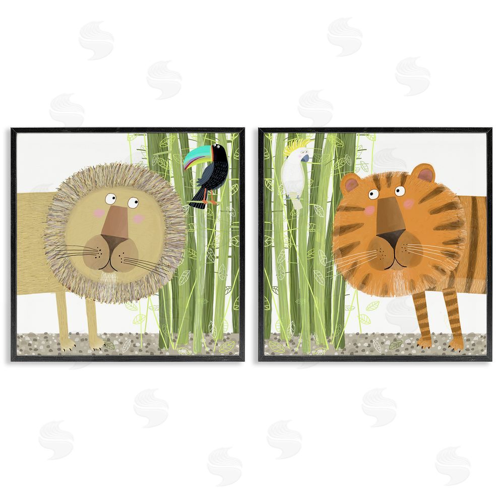 Carla Daly Bamboo Trees & Animals Black Framed Giclee Wall Art Print