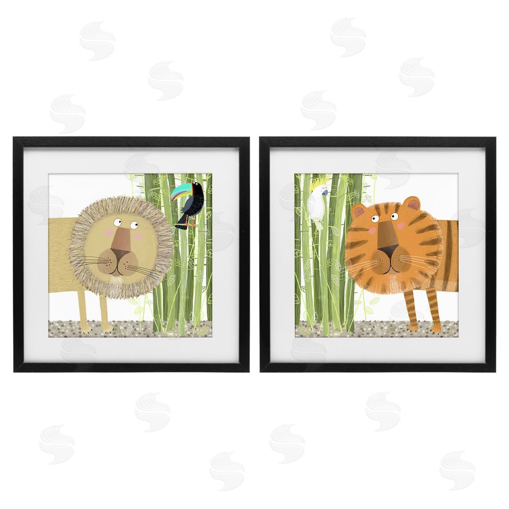 Carla Daly Bamboo Trees & Animals Black Framed Print Under Glass Wall Art