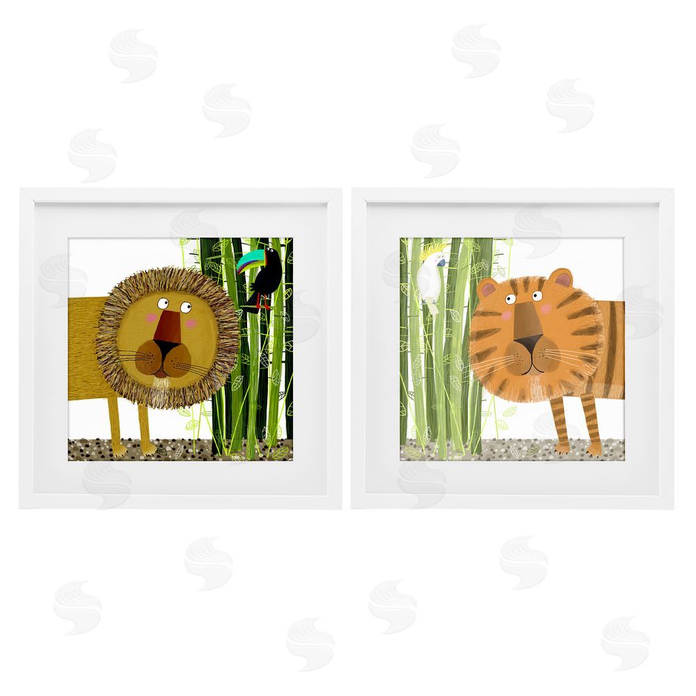 Carla Daly Bamboo Trees & Animals White Framed Print Under Glass Wall Art