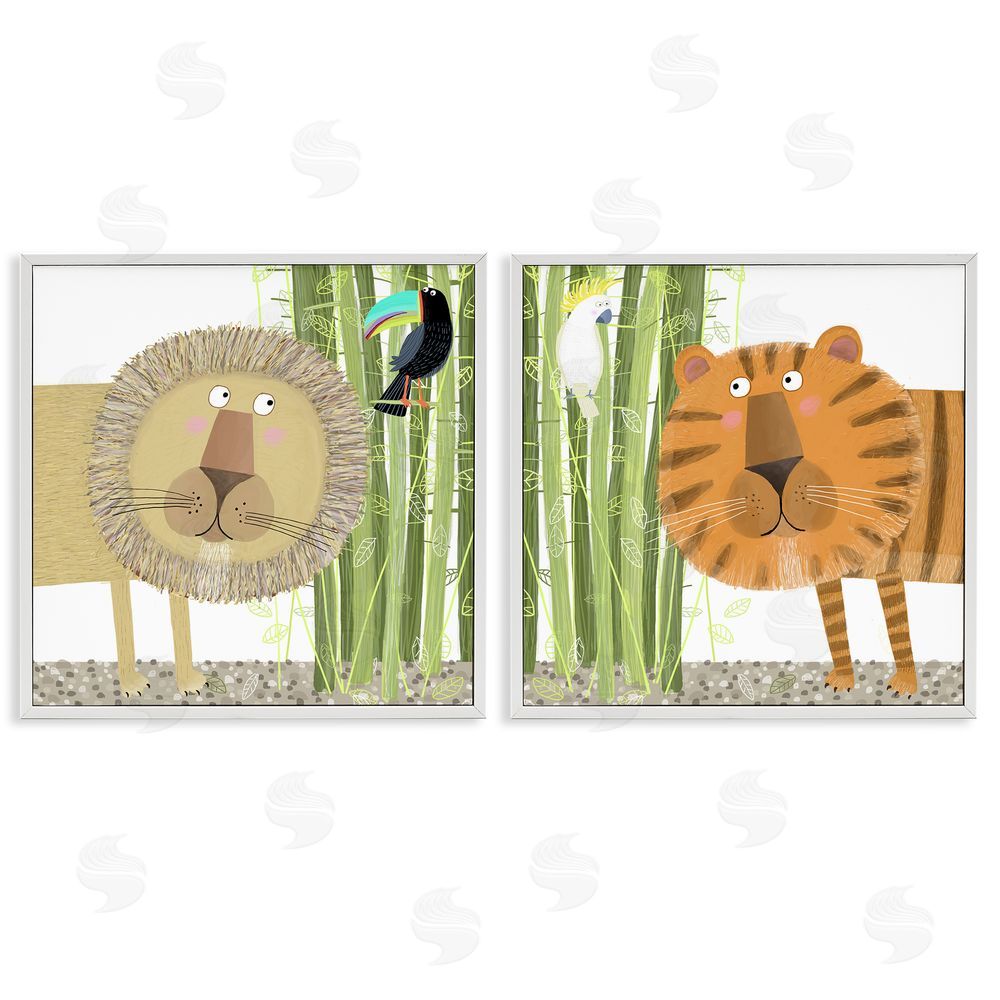 Carla Daly Bamboo Trees & Animals White Framed Giclee Wall Art Print