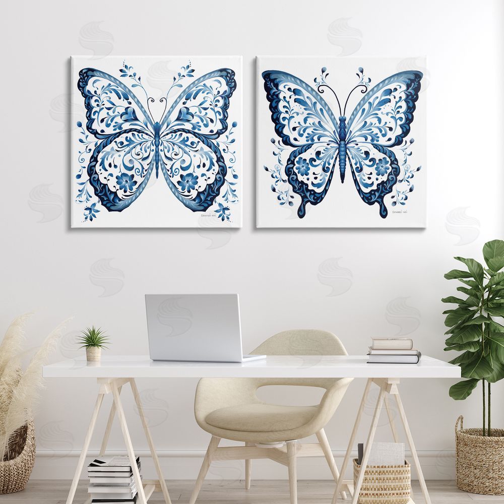 Danhui Nai Bohemian Patterned Butterflies Stretched Cavas Wall Art Set in Room