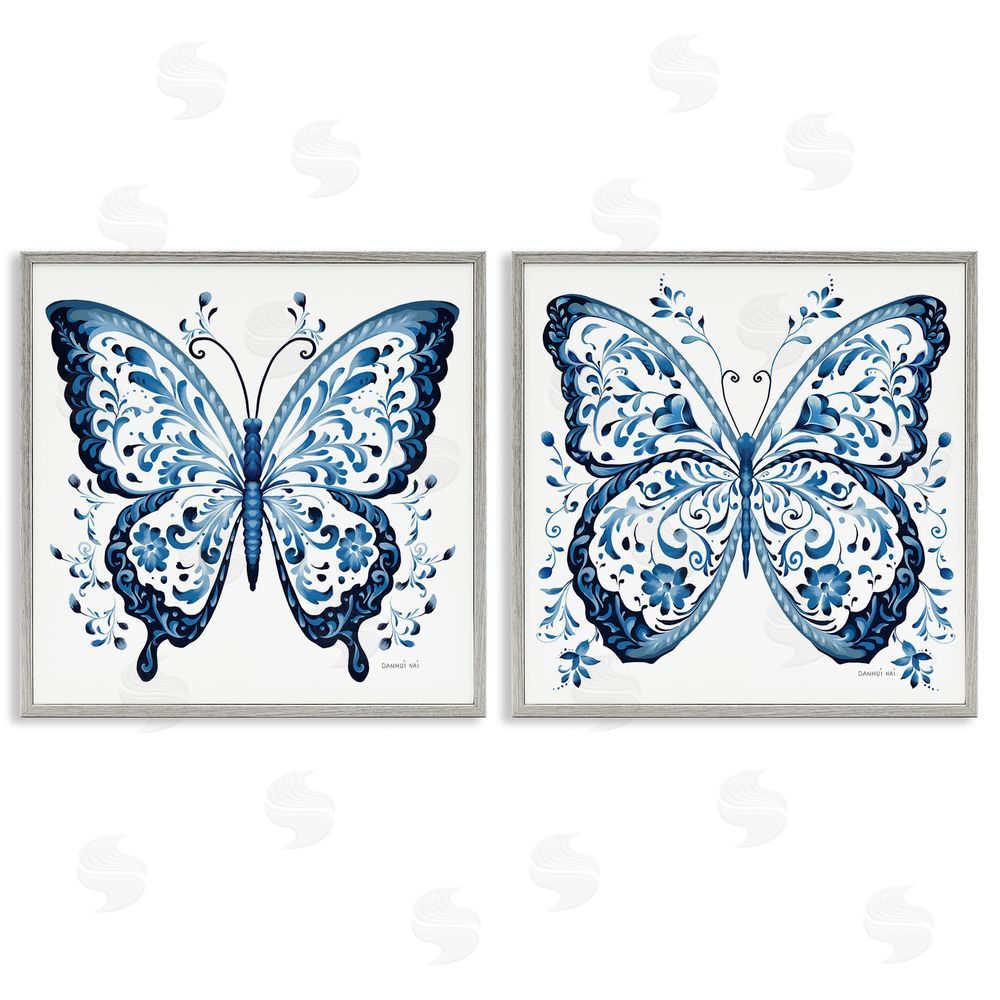 Danhui Nai Bohemian Patterned Butterflies Gray Framed Giclee Wall Art Print