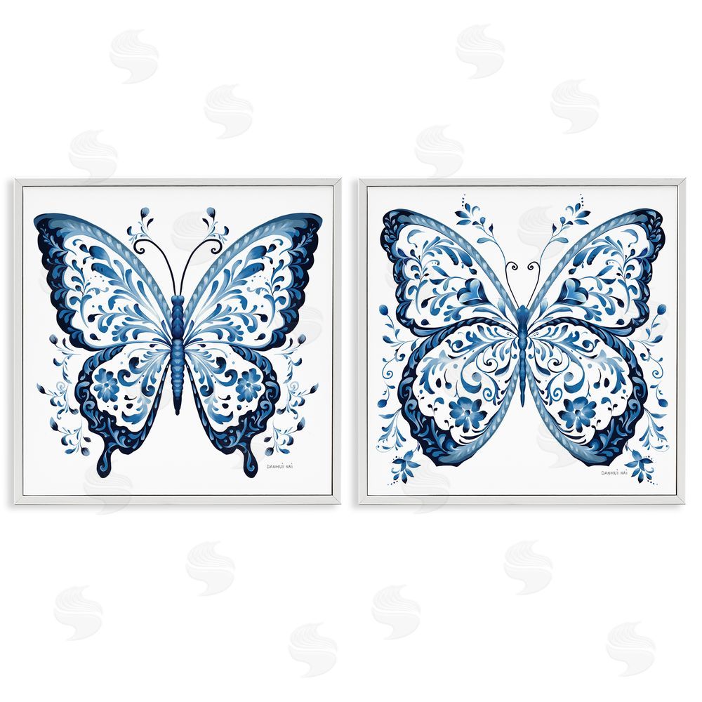 Danhui Nai Bohemian Patterned Butterflies White Framed Giclee Wall Art Print
