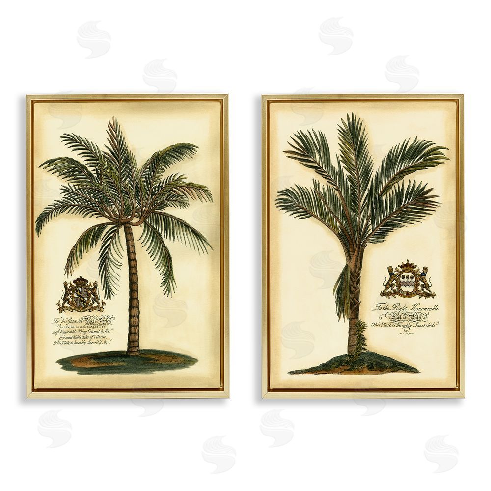 Vision Studio Vintage Historical Palms Gold Floating Frame Canvas Wall Art Print