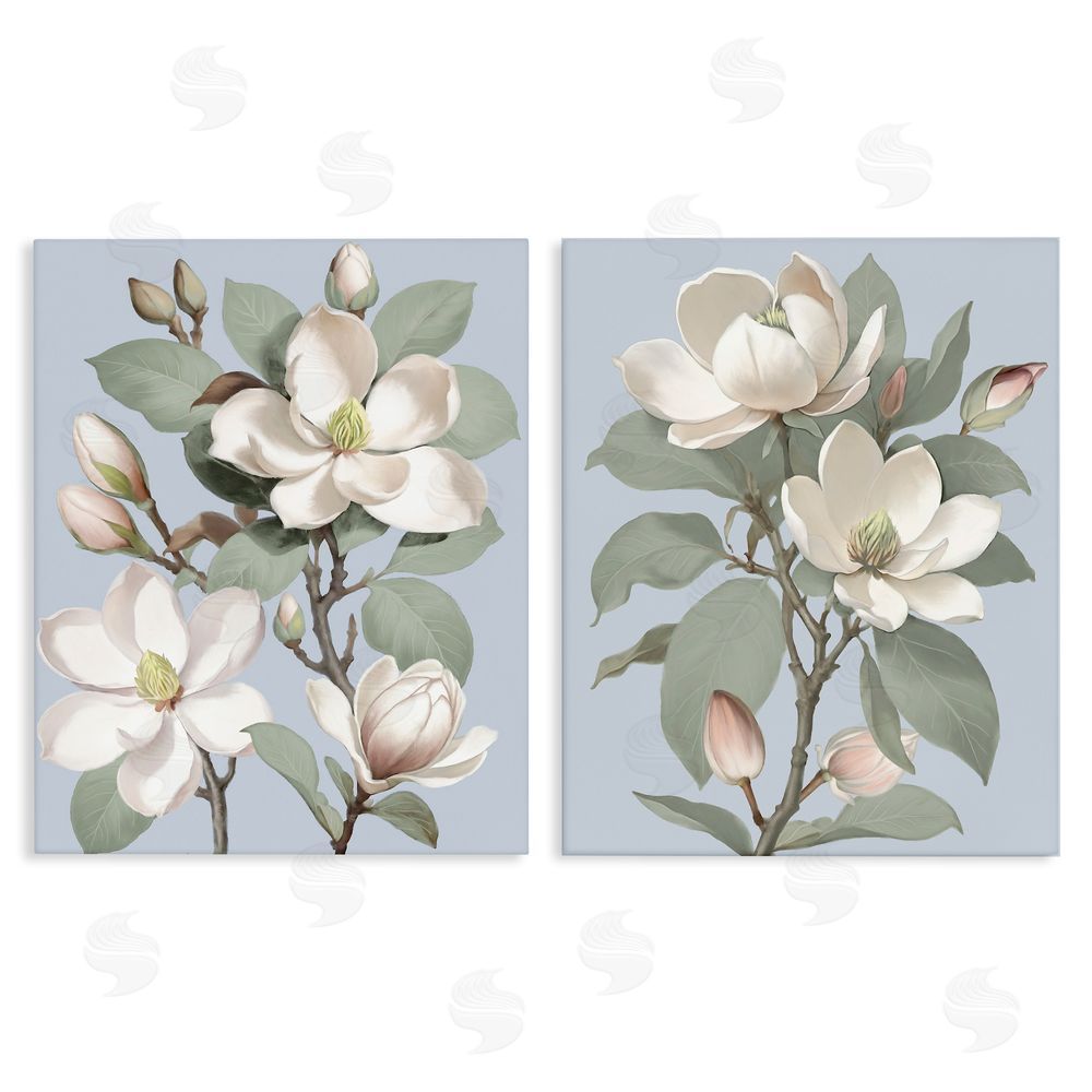 Elizabeth Medley Magnolia Bunches on Soft Blue Stretched Canvas Wall Art Print