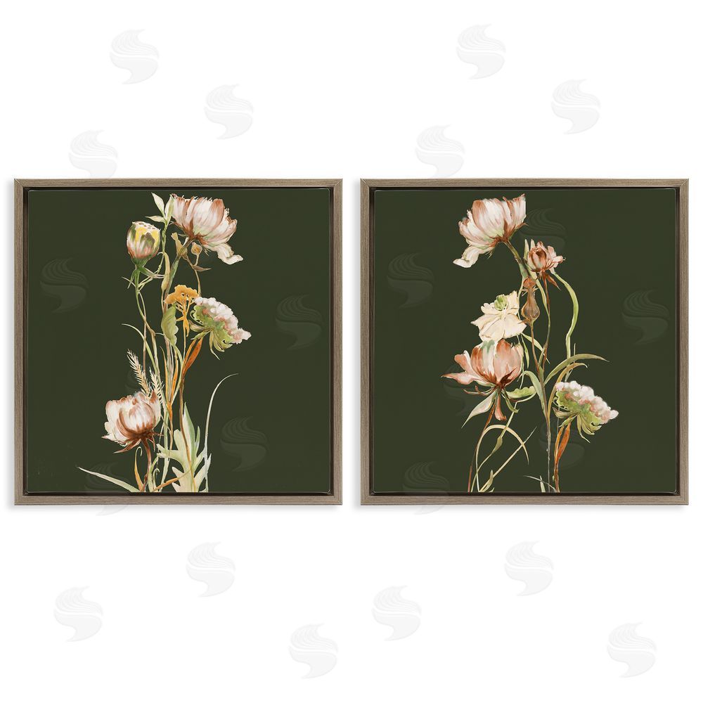 Liz Jardine Botanical Branch over Olive Brown Floating Frame Canvas Wall Art Print