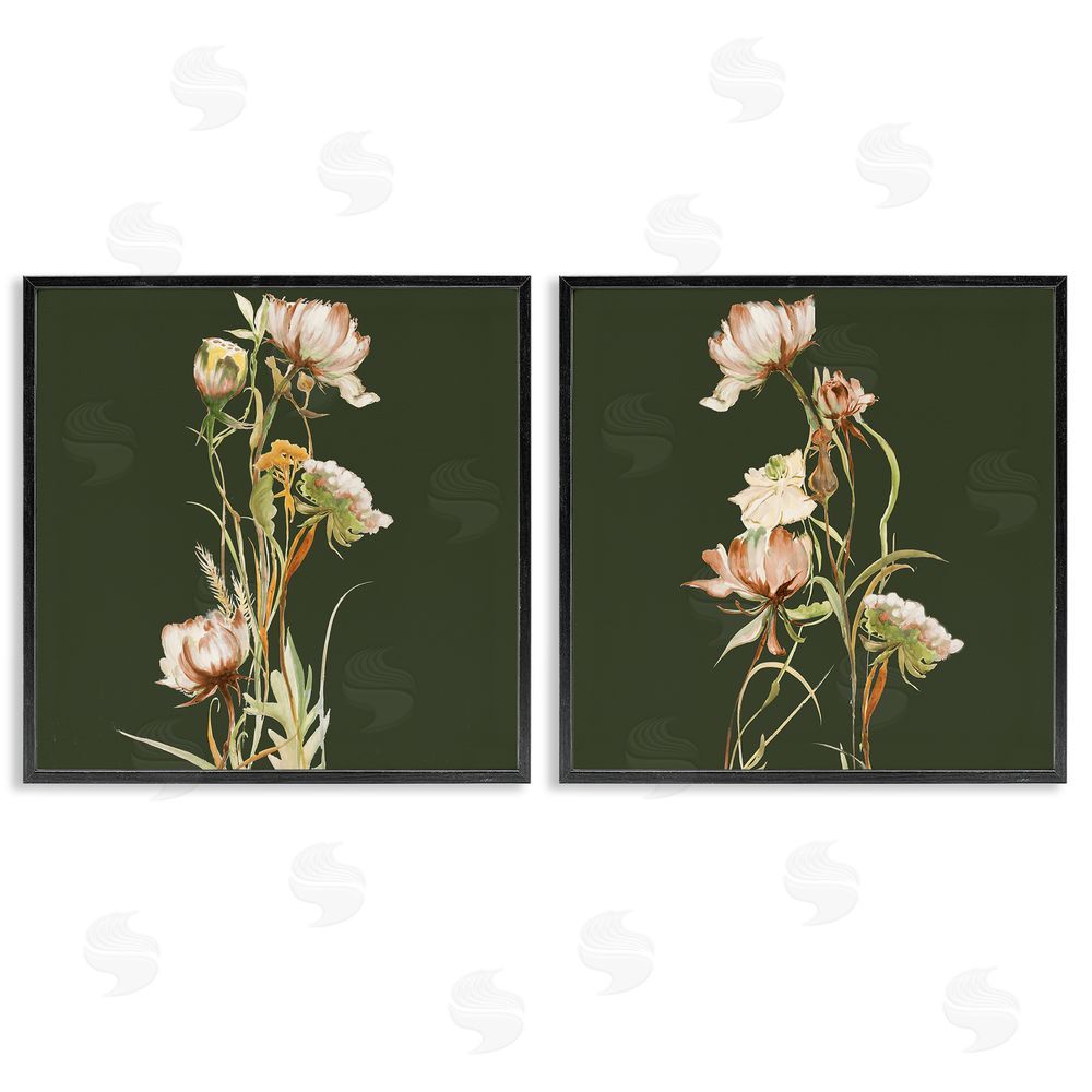 Liz Jardine Botanical Branch over Olive Black Framed Giclee Wall Art Print