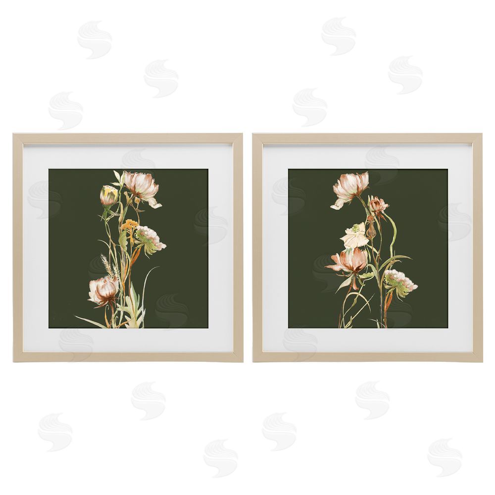 Liz Jardine Botanical Branch over Olive Brown Framed Print Under Glass Wall Art