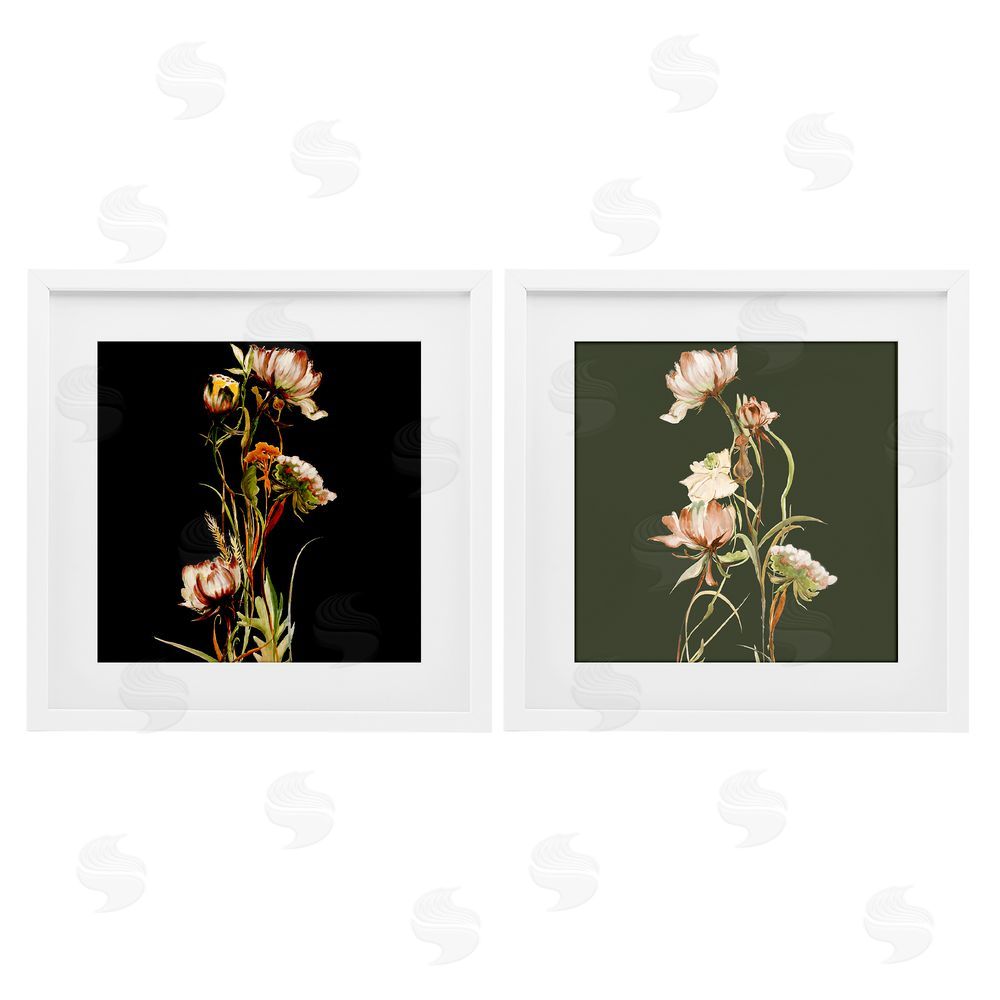 Liz Jardine Botanical Branch over Olive White Framed Print Under Glass Wall Art