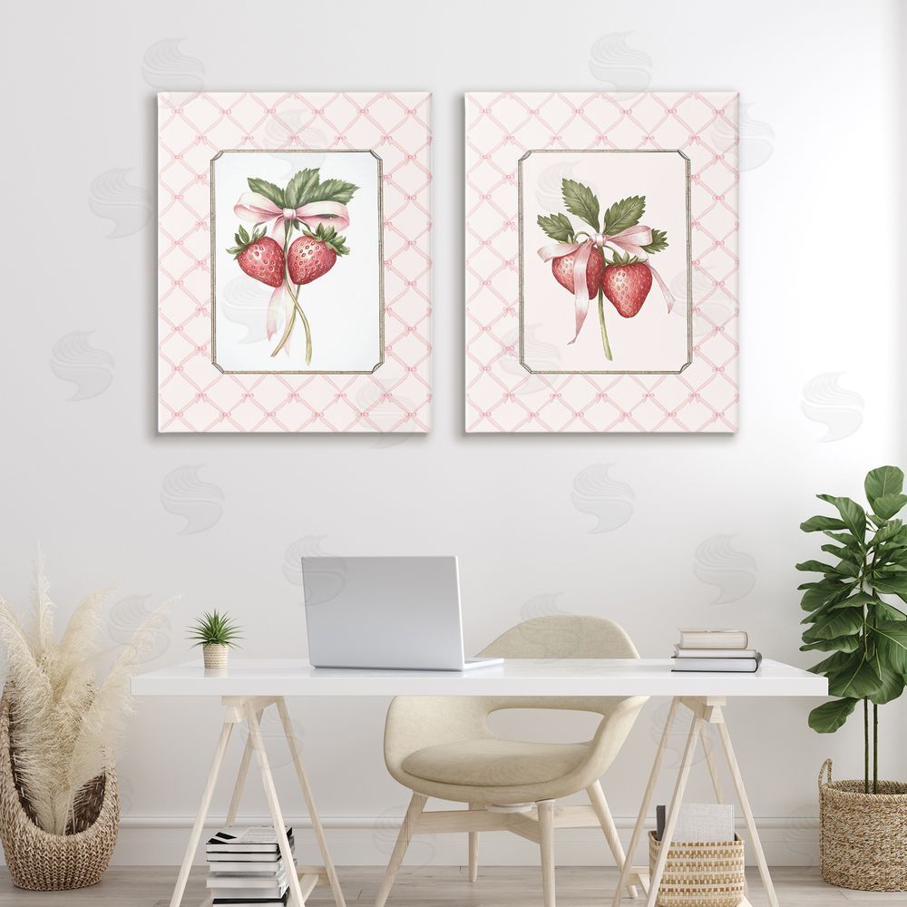 Ramona Murdock Adorable Coquette Strawberries Stretched Cavas Wall Art Set in Room