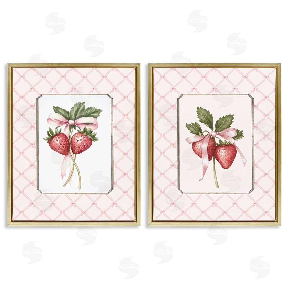 Ramona Murdock Adorable Coquette Strawberries Gold Floating Frame Canvas Wall Art Print