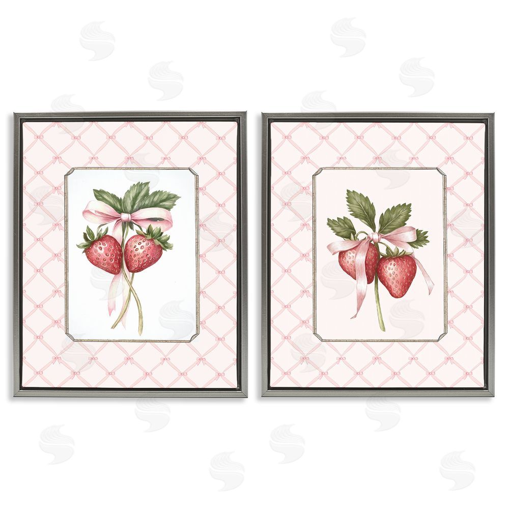 Ramona Murdock Adorable Coquette Strawberries Gray Floating Frame Canvas Wall Art Print