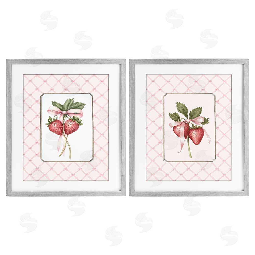 Ramona Murdock Adorable Coquette Strawberries Gray Framed Print Under Glass Wall Art
