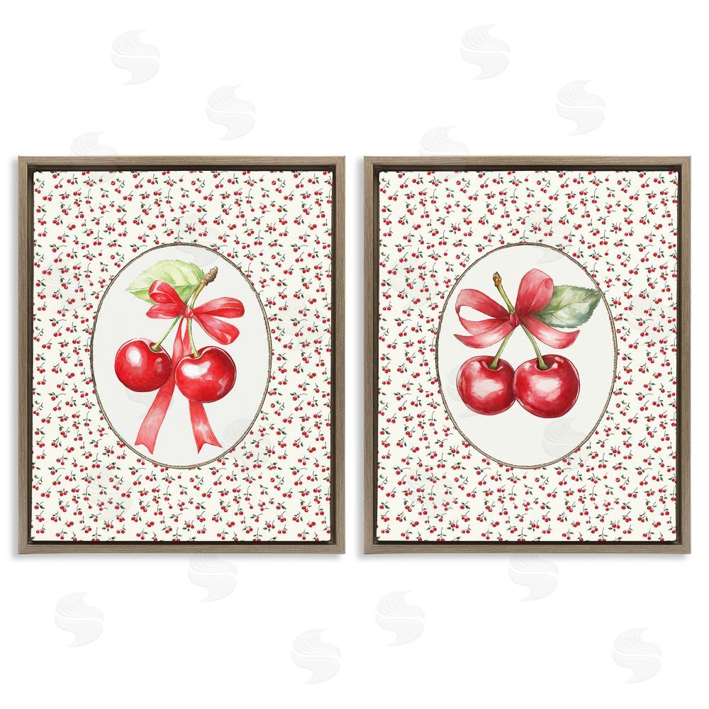 Ramona Murdock Cherries & Berries Vintage Brown Floating Frame Canvas Wall Art Print