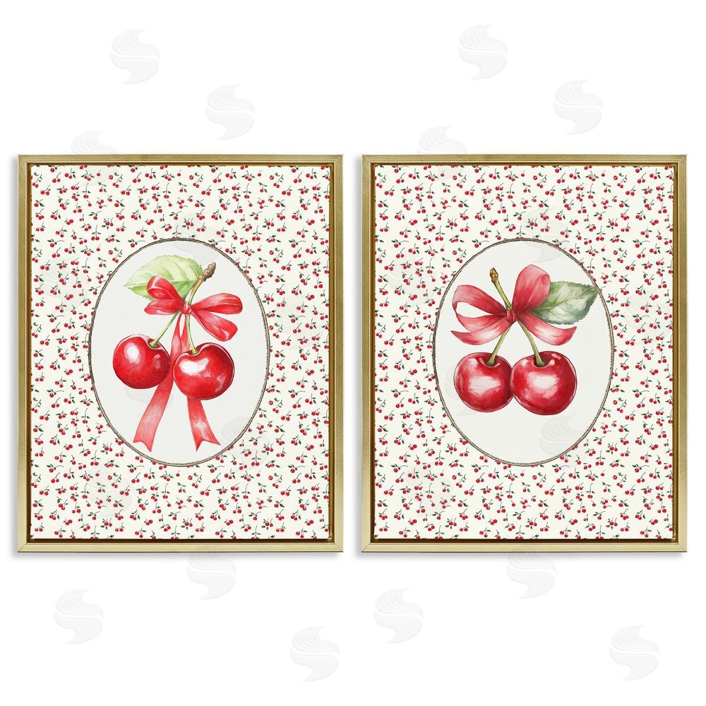 Ramona Murdock Cherries & Berries Vintage Gold Floating Frame Canvas Wall Art Print