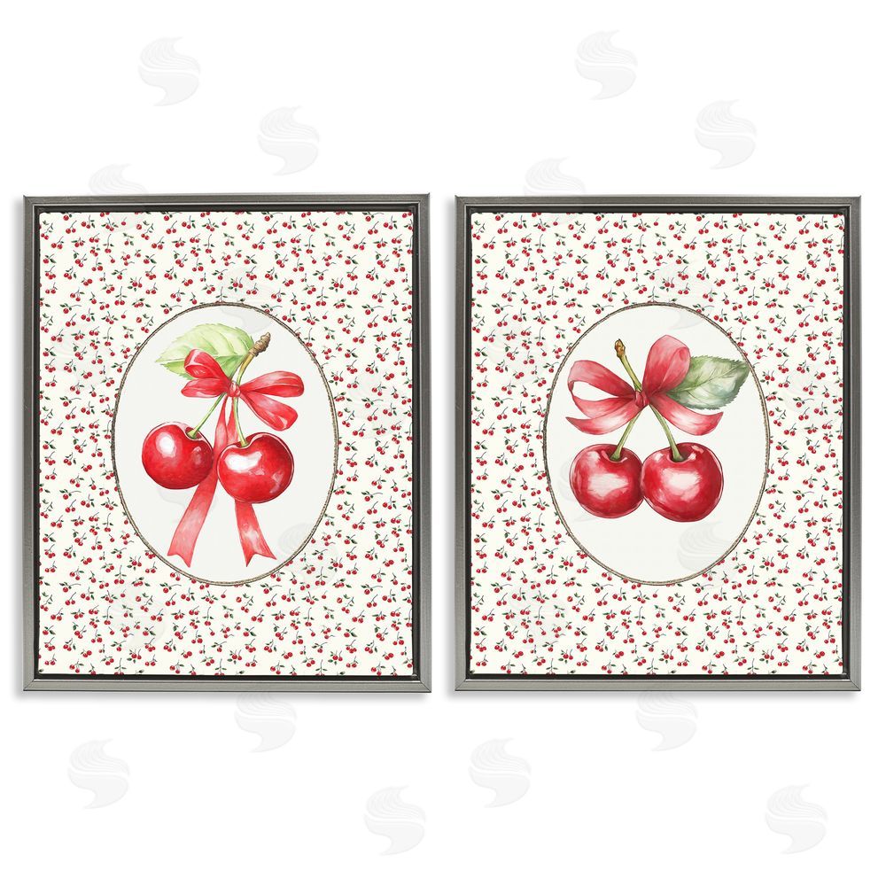 Ramona Murdock Cherries & Berries Vintage Gray Floating Frame Canvas Wall Art Print