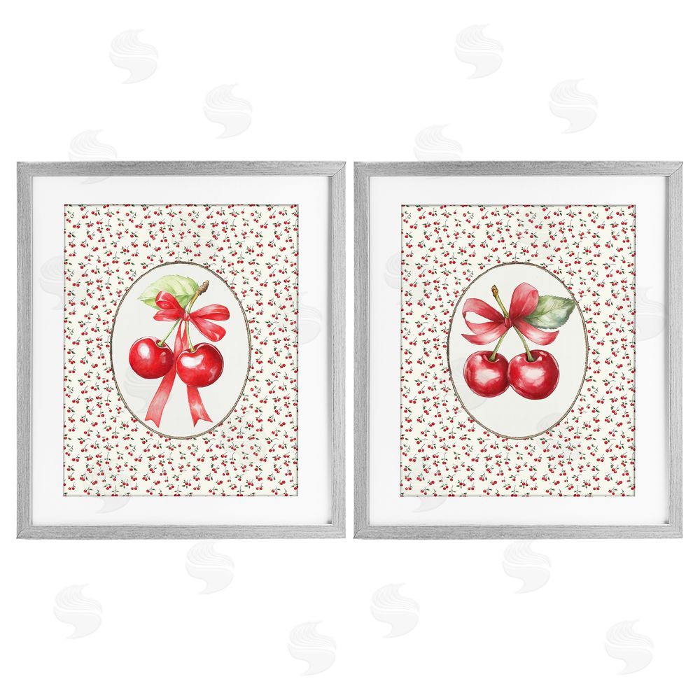 Ramona Murdock Cherries & Berries Vintage Gray Framed Print Under Glass Wall Art