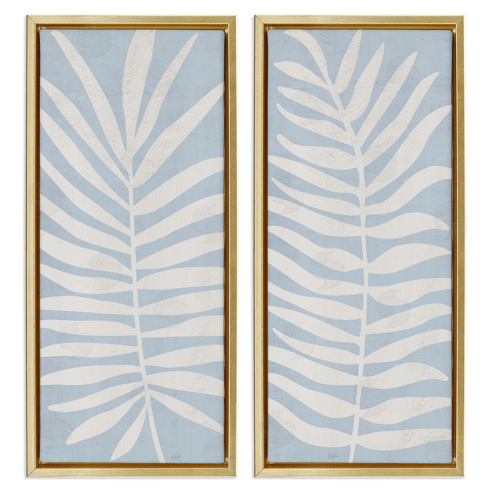 Natalie Carpentieri Soft Palm Leaf Pair Gold Floating Framed Canvas Wall Art Print