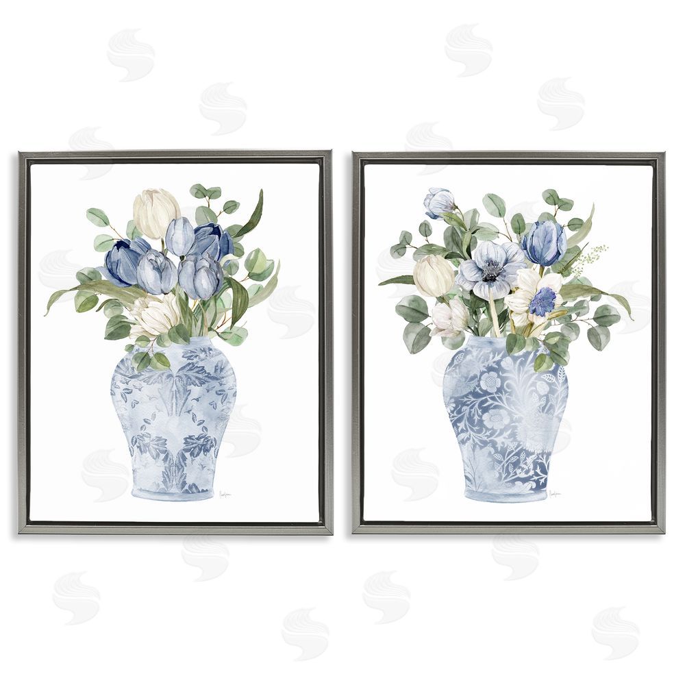 Livi Finn Ornate Vase Tulip Collection Gray Floating Framed Canvas Wall Art