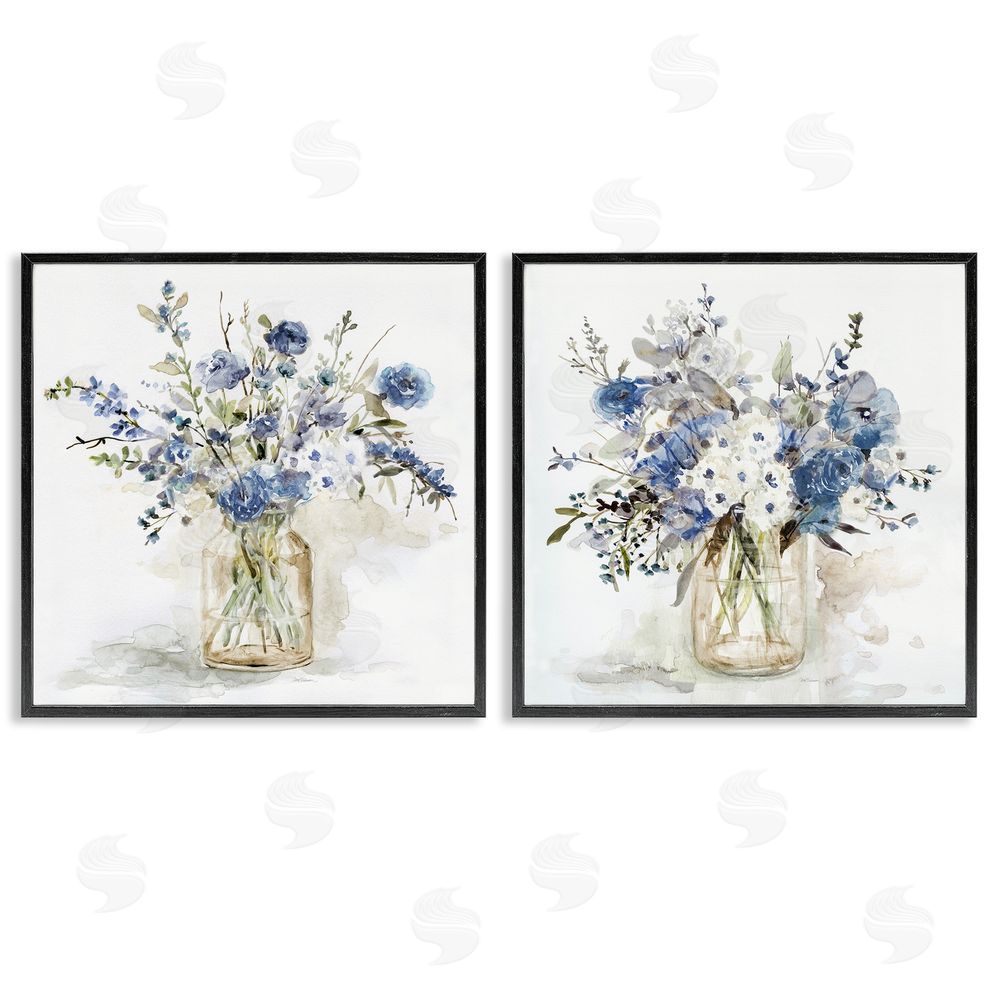 Carol Robinson Spring Watercolor Vases Black Framed Giclee Wall Art Print