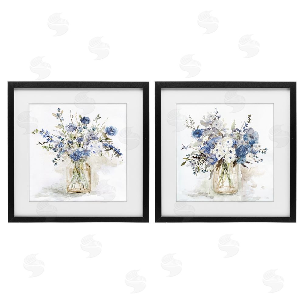 Carol Robinson Spring Watercolor Vases Black Framed Print Under Glass with White Mat Wall Art