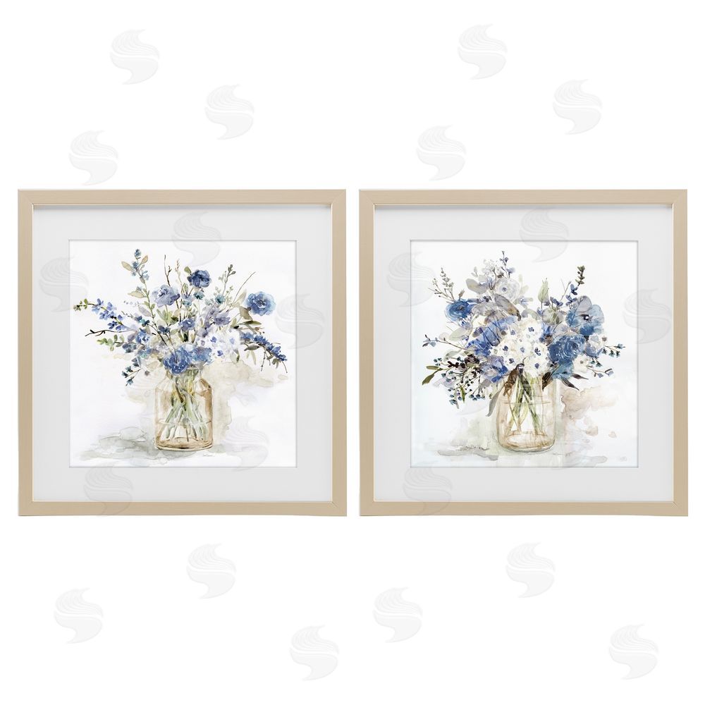 Carol Robinson Spring Watercolor Vases Brown Framed Print Under Glass with White Mat Wall Art