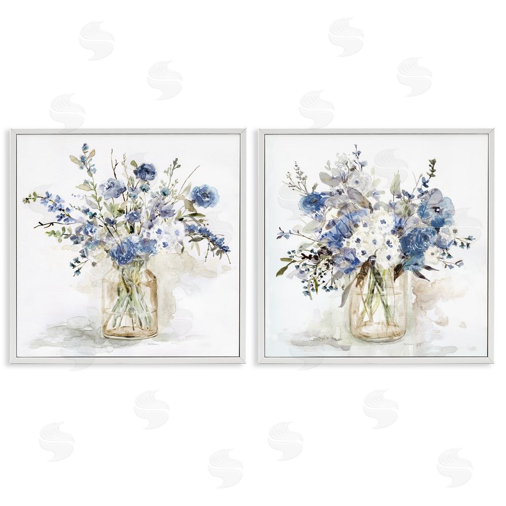 Carol Robinson Spring Watercolor Vases White Framed Giclee Wall Art Print